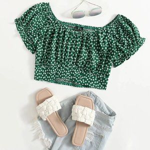 Cottagecore Milkmaid  Green Floral Crop Top